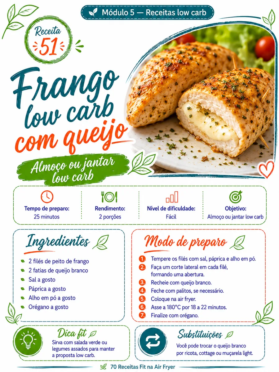 Receita de frango low carb com queijo